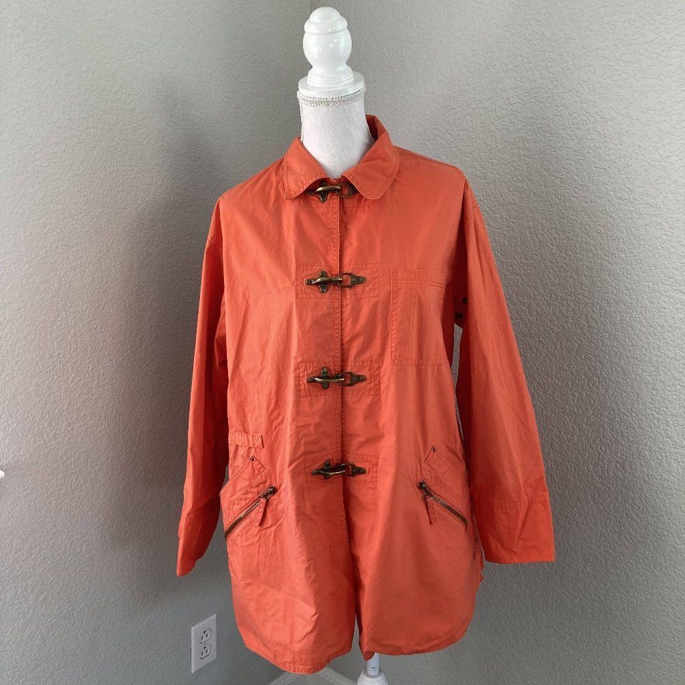 Emanuel Ungaro Womens Orange Long Sleeve Collared Duffle Coat Size Petite